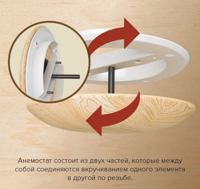 12,5DW, Анемостат приточно-вытяжной регулируемый для бань и саун, с фланцем D125 (СОСНА) с распорными лапками