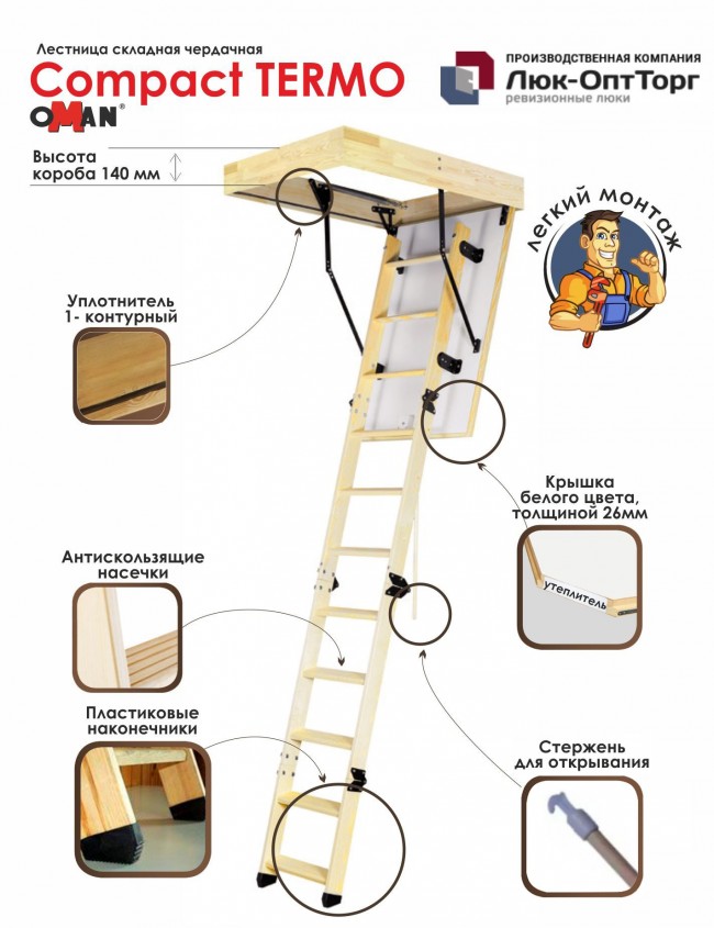 Чердачная лестница Oman Compact Termo h=2800