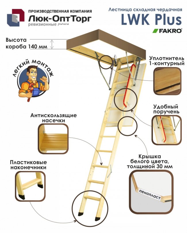 Чердачная лестница Fakro LWK Н=2800 мм