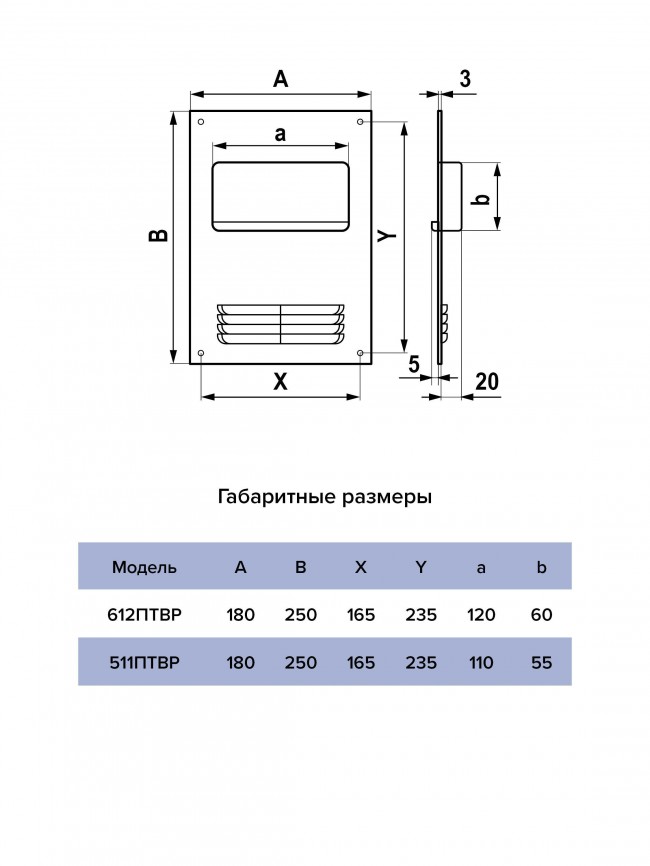 Площадка торцевая ПТВР фланец 55х110 вертикальная решетка 180х250 пластик ERA