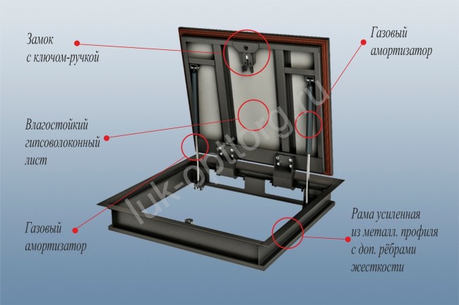 Люк ревизионный бонд 600х700 мм напольный с амортизаторами стальной