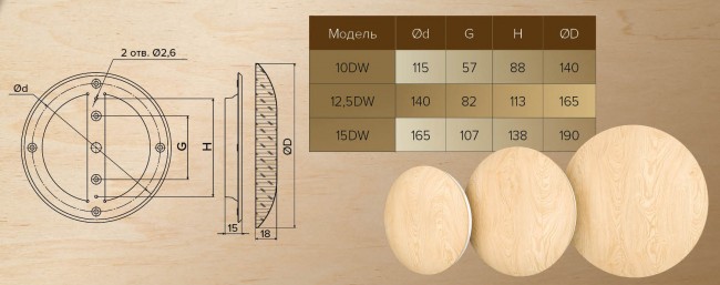 12,5DW, Анемостат приточно-вытяжной регулируемый для бань и саун, с фланцем D125 (СОСНА) с распорными лапками