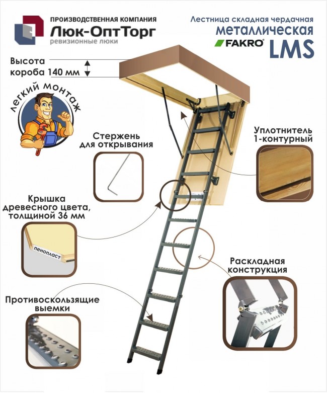 Чердачная лестница Fakro LMS Н=3050 мм